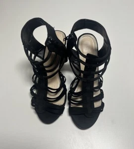 Vince Camuto Edola Heeled Gladiator Peep Toe Sandals in Black Suede Size 8.5 - Picture 1 of 8