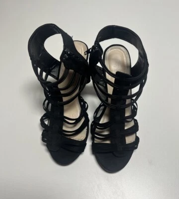 Vince Camuto Edola Heeled Gladiator Peep Toe Sandals in Black Suede Size 8.5 - Image 1 of 4