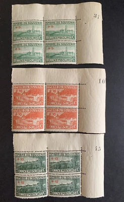 Люксембургская марка 3/2500 1921 B1-B3 Первая мировая война BOB редкий полный набор блоков пластин MNHOG SP* - Изображение 1 из 2