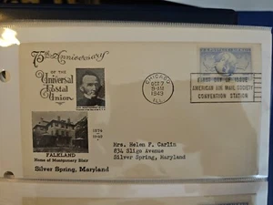 1949 75th Anniversary Of The Universal Postal Union, Scott C43, 15c Stamp FDOI - Picture 1 of 1