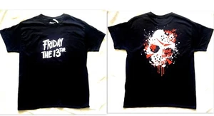 FRIDAY THE 13th Men's T-Shirt Black Size L Voorhees 2-SIDED MASK SPLATTER PAINT - Picture 1 of 3