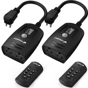 2X 100FT Outdoor Remote Control Light Sensor Timer Countdown Waterproof 2 Outlet - Picture 1 of 8