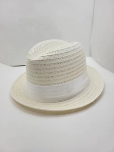 PINZANO FLICKER WHITE STRAW CENTER DENT FEDORA MADE IN USA - Picture 1 of 8