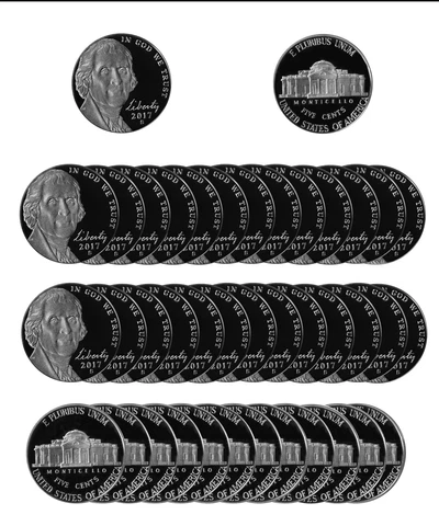 2017 Gem Deep Cameo Proof Jefferson Nickel Roll 40 US Coins Cover