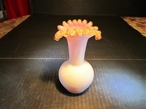 Antique Hand Made Art Glass Vase With Crimped Crested Top Edge Application - Picture 1 of 6