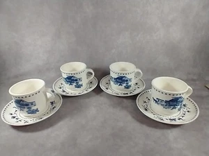 Set Of 4 NIKKO Americana Charles Wysocki Blue White Coffee Tea Cup And Saucer - Picture 1 of 17