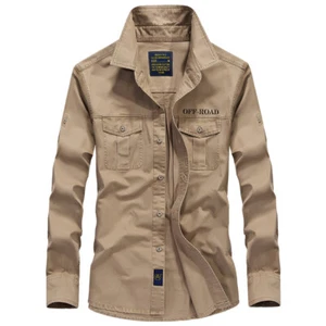 Mens Work Shirts Military Long Sleeves Air Force Army Cotton Casual Shirts Tops - Picture 1 of 11