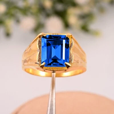 14K Yellow Gold London Blue Topaz AAA Natural Wedding Handmade Ring For Men Gift - Image 1 of 3