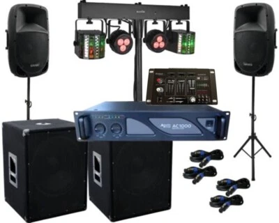PA Komplett Set 17 Powermixer Anlage LED Licht Verstärke Musikanlage 3100Watt - Bild 1 von 4