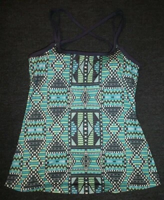 prAna women's blue/green/white print padded stretch sports bra top Sz S - Image 1 of 2
