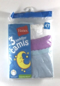 New Hanes Toddler Camis Size 4T Pack of 3 - White, Pink & Blue. ComfortSoft - Picture 1 of 2