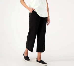 Denim & Co. EasyWear Twill Frayed Hem Pants Black 1X New - Picture 1 of 1