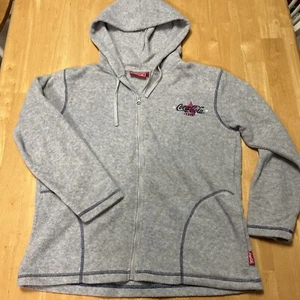 Coca-Cola Brand Grey Women’s Fleece Jacket Zip Up Small Pink Star 1886 Hoodie - Picture 1 of 8