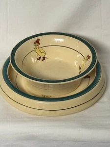 Roseville Ceramic Art Pottery Juvenile Creamware Puddle Duck Boots Hat 2 P - Picture 1 of 7