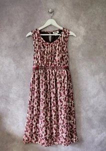 Motherhood Maternity Dress Womens Med Polka Dot Pink Jewel Waist Sleeveless Tie - Picture 1 of 9