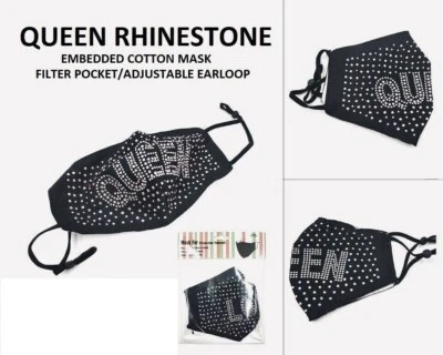 Rhinestone Bling Face Mask w/ Filter Pocket - Select Style - Image 1 of 4