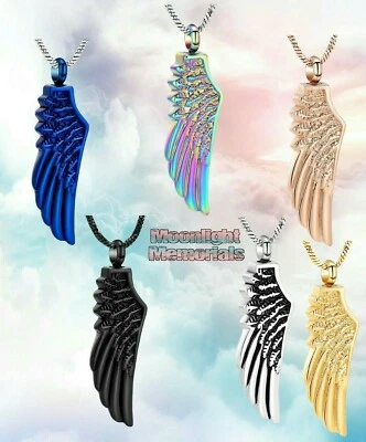 New Angel Feather Cremation Urn Keepsake Ashes Memorial Necklace - Imagem 1 de 4