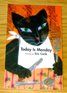ERIC CARLE - KUNSTWERK POSTKARTE ~ "HEUTE IST MONTAG" - SCHWARZE KATZE - DESIGN 1993 - Bild 1 von 2