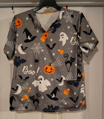 Women's Halloween Scrub Top Size XL - Image 1 of 3