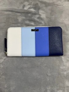 Kate Spade blau & weiß Farbverlauf gestreift Colorblock Leder umlaufender Reißverschluss Geldbörse - Bild 1 von 10