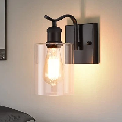  Aplique de pared de baño lámpara de pared industrial lámpara de granja, negro mate Foto 1 de 4