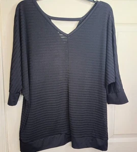 Blusa Lane Bryant negra semi transparente a rayas acanaladas para mujer talla grande 14/16 - Imagen 1 de 8