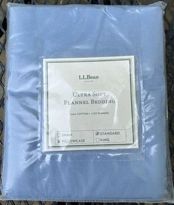 LL Bean Ultra Soft Cotton Flannel 2 Pillowcases Bay Blue Solid Standard NWT - Picture 1 of 2