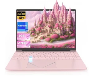 15.6 inch Pink Laptop Computer,Alder Lake Quad Core N95 CPU,16GB DDR4 512GB SSD - Picture 1 of 14