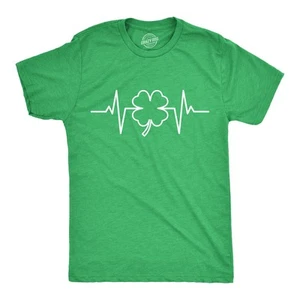 Mens Saint Patrick's Heart Beat T Shirt Funny Pulse Monitor Line Clover St. - Picture 1 of 7