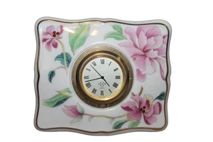 Lenox Desk Clock Pink Floral Porcelain Vanity Clock Working New Battery - Picture 1 of 4