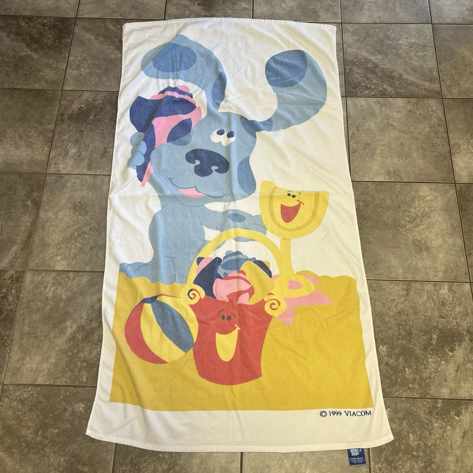 复古 1999 年蓝色线索 Nickelodeon Viacom 蓝色沙滩毛巾 — 第 1/4 张图片
