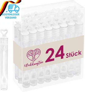 Weddingtree Seifenblasen Hochzeit Set in Weiß – 24-Teilig Mit Herzgriff - Herzal - Bild 1 von 12