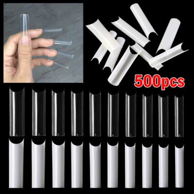 500 EXTRA LONG Acrylic HALF COVER PRE-PINCHED C CURVE SQUARE False Nail Tips - Image 1 of 4