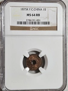 French Cochin China 1 Sapeque 1875K NGC MS 64 RB - Picture 1 of 2