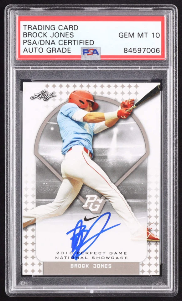 Brock Jones Signed 2018 Leaf Perfect Game National Showcase #250 RC (PSA | Autog - Image 1 of 2