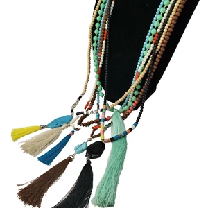 6 Beaded Tassel Necklaces - Wood & Faux Turquoise & Bone & Shell Multicolor Long - Picture 1 of 24