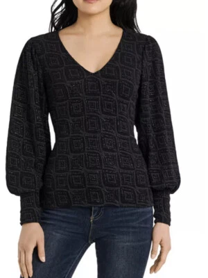 Camisa feminina VINCE CAMUTO M fofa metálica brilhante média NOVA glitter - Imagem 1 de 4