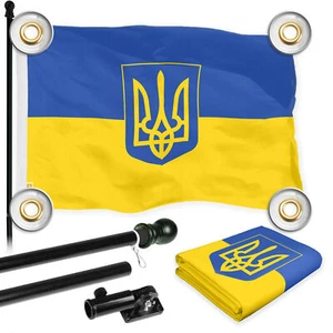 Combo: 6Ft Flagpole Black & Ukraine COFA Flag 3x5Ft Print 150D, 4 Grommets - Picture 1 of 9