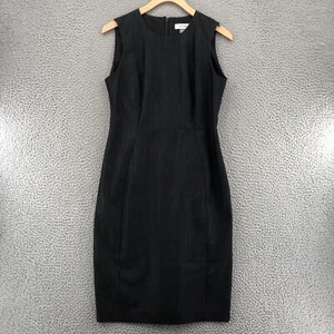 Calvin Klein Dress Womens 6 Black Chambray Knee Length Sheath Stretch Sleeveless - Picture 1 of 13