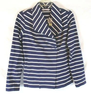 Nueva Chaqueta de Motocicleta Isaac Mizrahi Live Rayas Azul Tejida A286327 Mujer YG21 Foto 1 de 4