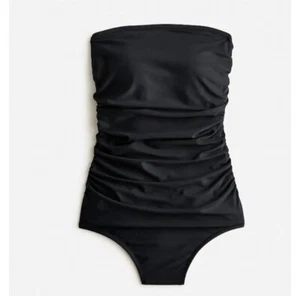 Nuevo con etiquetas Traje de baño de una pieza J Crew negro fruncido Bandeau con correa extraíble talla 0 - Imagen 1 de 3