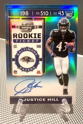 2019 Contenders Optic JUSTICE HILL #/149 Auto Blue Prizm Rookie RC🔥Ravens - Image 1 of 2
