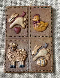 Vintage coniglietto anatra agnello cera d'api ornamento casale rustico primitivo cottage nucleo - Foto 1 di 5
