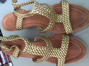 Kate Spade Nude Espadrille Wedge Gold Braid Straps Heels Women's US 8 M - Picture 1 of 3