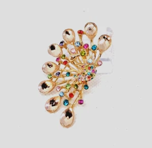 Brosche Pfau Strass bunt - Bild 1 von 4