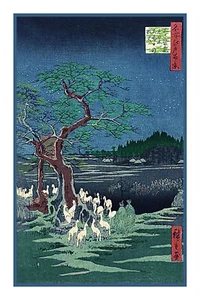 Japanese Hiroshige A Gathering of Foxes Counted Cross Stitch Pattern - Picture 1 of 4