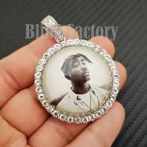 Iced Hip Hop Silver Plated Lab Diamond 2Pac Picture Frame Fashion Charm Pendant - Picture 1 of 2