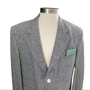 John Weitz Men Grey 100% Silk 3-Button Herringbone Suit Coat Sports Jacket 44L