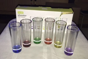 True Shooter Barware Shot Glasses 2 oz. Multicolored Bases Set of 6 - Picture 1 of 12