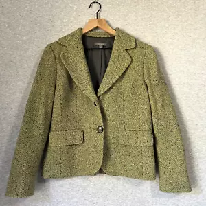 Ann Taylor Blazer Womens 12 Green Tweed Jacket Academia Tailored Chartreuse Y2K - Picture 1 of 13